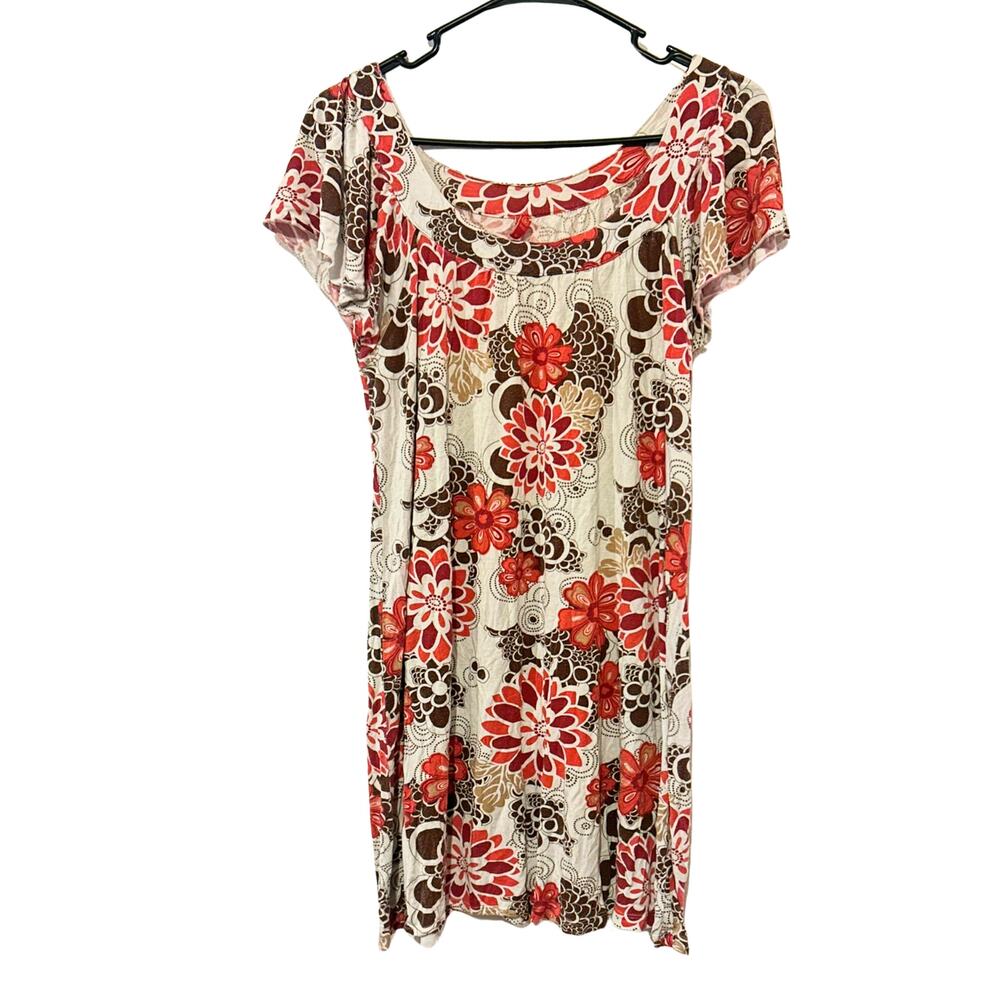 Vintage Me & Ko Y2K Floral Tunic Dress Medium Rayon USA Flutter Sleeve